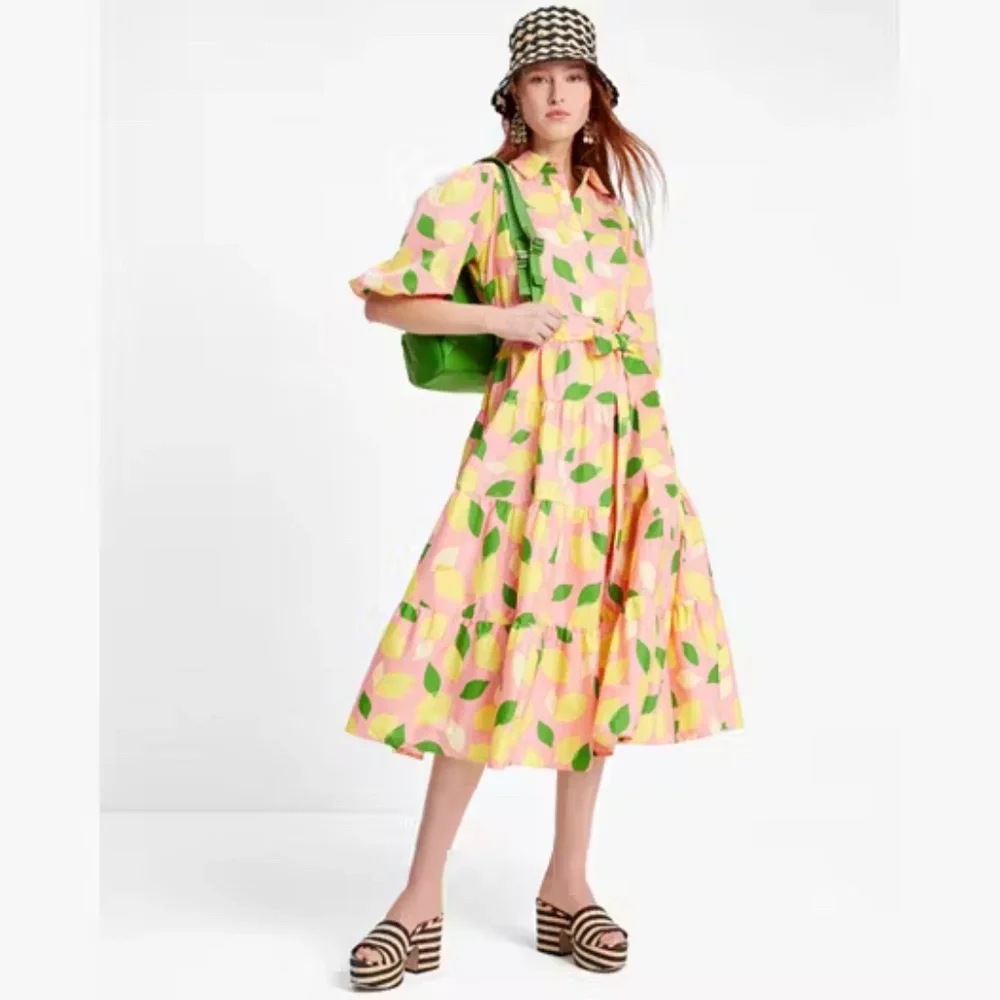 Kate Spade Lemon Toss Tie-Waist Shirtdress Size M